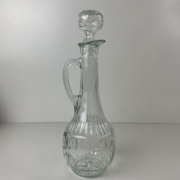 Vintage Liquor Decanter w Handle and Stopper Tall Glass Starburst - Picture 1 of 5